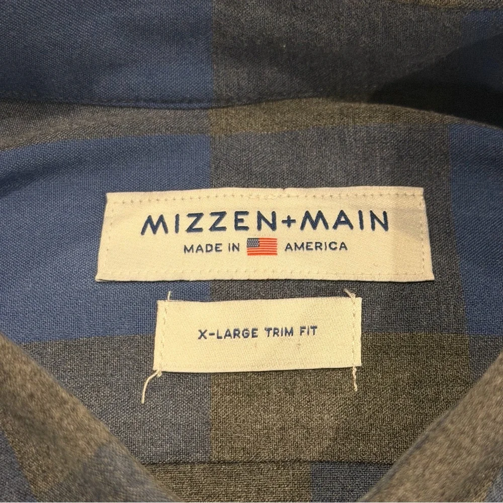 Mizzen+Main Shirt Mens XXL Trim Blue Gray Check Soft Brushed Performance Stretch